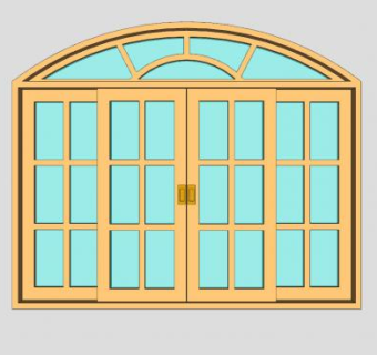 欧式半弧形木制玻璃门窗SU模型下载_sketchup草图大师SKP模型