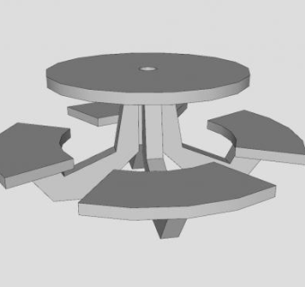 户外圆形石桌凳子SU模型下载_sketchup草图大师SKP模型