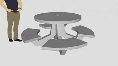 户外圆形石桌凳子SU模型下载_sketchup草图大师SKP模型