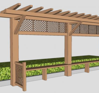木制廊架和冬青花圃SU模型下载_sketchup草图大师SKP模型