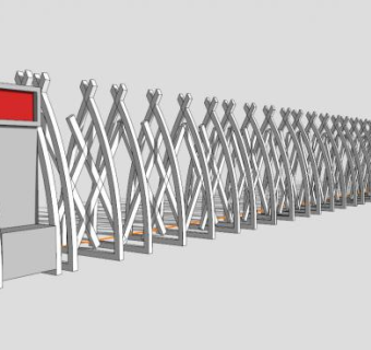 公园门卫伸缩门栏杆SU模型下载_sketchup草图大师SKP模型