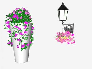 大型花盆和欧式壁灯SU模型下载_sketchup草图大师SKP模型