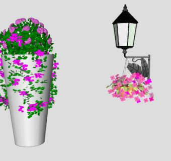 大型花盆和欧式壁灯SU模型下载_sketchup草图大师SKP模型