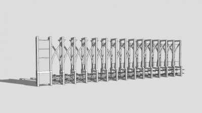 大门伸缩门栏杆SU模型下载_sketchup草图大师SKP模型