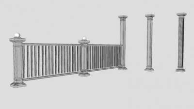 石护栏和石柱子罗马柱SU模型下载_sketchup草图大师SKP模型