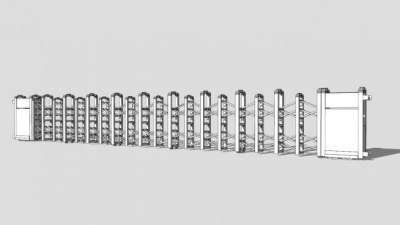 电动自动伸缩门栏杆SU模型下载_sketchup草图大师SKP模型