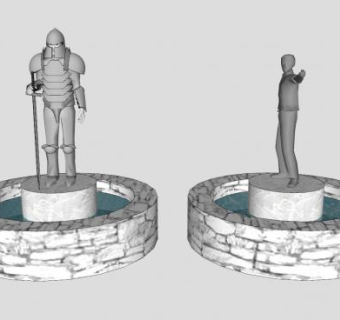 欧式铠甲武士人物雕塑喷泉SU模型下载_sketchup草图大师SKP模型