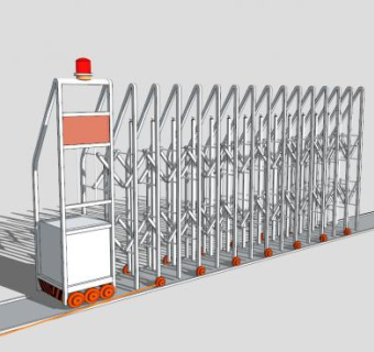 公司电动伸缩门栏杆SU模型下载_sketchup草图大师SKP模型