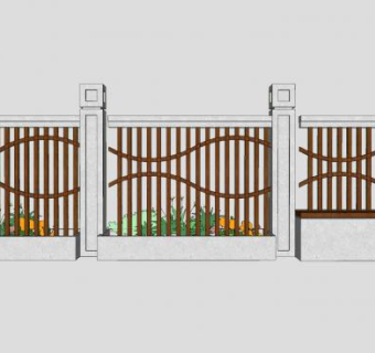中式围栏围墙景观座椅SU模型下载_sketchup草图大师SKP模型