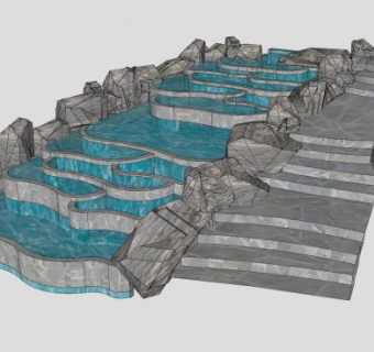 水景流水景观叠石SU模型下载_sketchup草图大师SKP模型