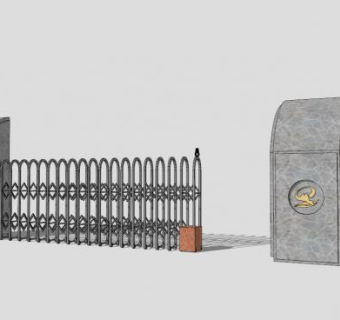 公园景区电动伸缩门栏杆SU模型下载_sketchup草图大师SKP模型