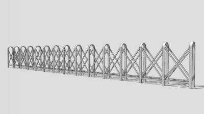 门卫伸缩门栏杆SU模型下载_sketchup草图大师SKP模型