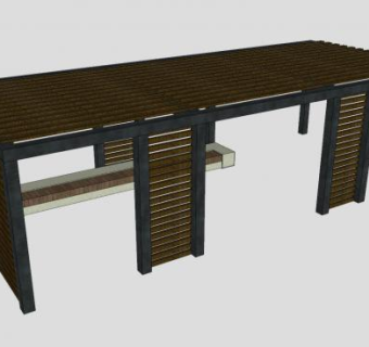 长方形木制防腐木廊架座椅SU模型下载_sketchup草图大师SKP模型