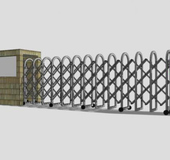 校区电动伸缩门栏杆SU模型下载_sketchup草图大师SKP模型