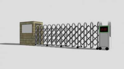 校区电动伸缩门栏杆SU模型下载_sketchup草图大师SKP模型