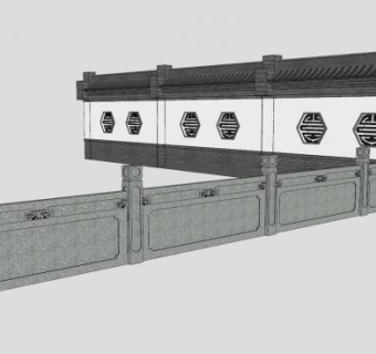 中式园林围墙石护栏SU模型下载_sketchup草图大师SKP模型