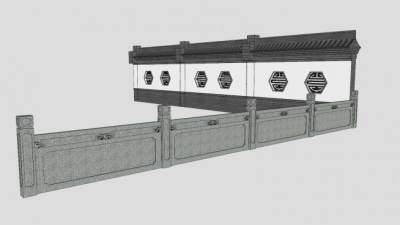 中式园林围墙石护栏SU模型下载_sketchup草图大师SKP模型