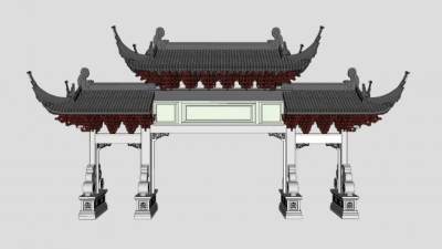 古建门楼牌坊SU模型下载_sketchup草图大师SKP模型