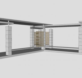 石制廊架公园座椅SU模型下载_sketchup草图大师SKP模型