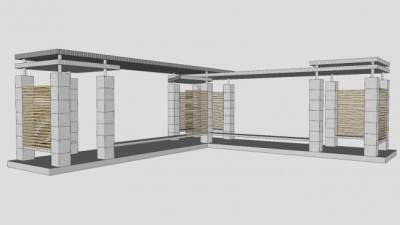 石制廊架公园座椅SU模型下载_sketchup草图大师SKP模型