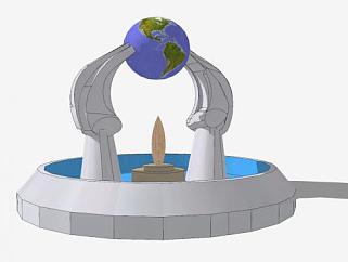 爱护地球雕塑喷泉SU模型下载_sketchup草图大师SKP模型