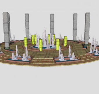 欧式公园中央喷泉景观石柱水景SU模型下载_sketchup草图大师SKP模型