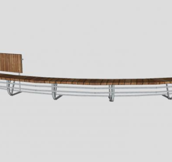公园木制弧形座椅长椅SU模型下载_sketchup草图大师SKP模型