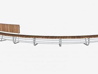 公园木制弧形座椅长椅SU模型下载_sketchup草图大师SKP模型