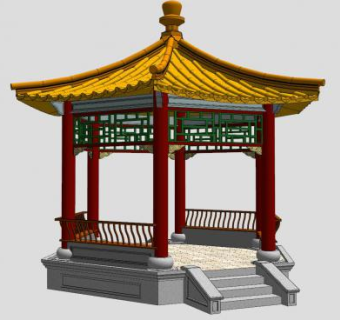 古建园林凉亭六角亭SU模型下载_sketchup草图大师SKP模型