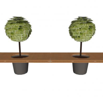 户外带植物的长凳座椅SU模型下载_sketchup草图大师SKP模型