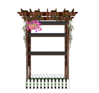 木制防腐木廊架和白色栏栅SU模型下载_sketchup草图大师SKP模型