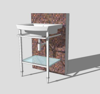 现代简约陶瓷洗手台盆SU模型下载_sketchup草图大师SKP模型