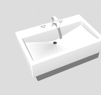 水龙头陶瓷方形洗手台盆SU模型下载_sketchup草图大师SKP模型