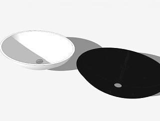 黑白双色椭圆形台上盆SU模型下载_sketchup草图大师SKP模型