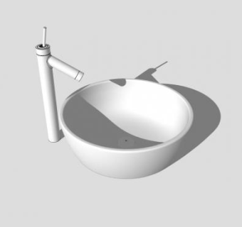 白色水龙头台盆台上盆SU模型下载_sketchup草图大师SKP模型