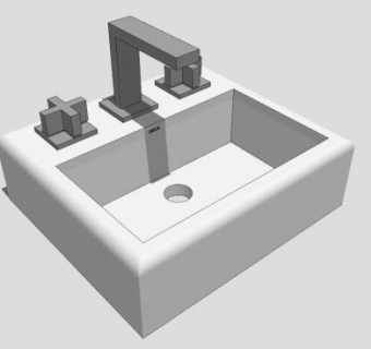 方形陶瓷水龙头洗手台盆SU模型下载_sketchup草图大师SKP模型