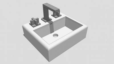 方形陶瓷水龙头洗手台盆SU模型下载_sketchup草图大师SKP模型