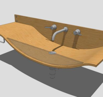 简约原木洗手台盆SU模型下载_sketchup草图大师SKP模型