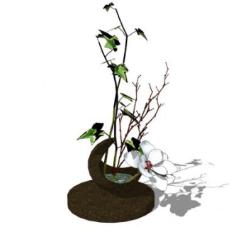 孔雀花盆盆栽SU模型下载_sketchup草图大师SKP模型
