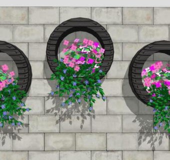 轮胎装饰花盆吊篮SU模型下载_sketchup草图大师SKP模型