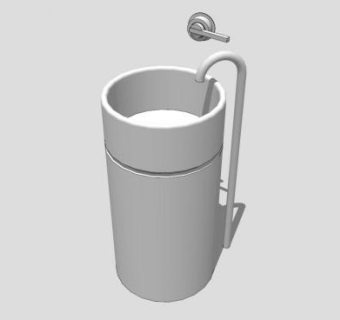 简约圆形陶瓷洗手立柱台盆SU模型下载_sketchup草图大师SKP模型