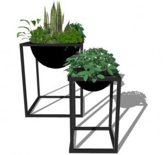 铁制花架花盆SU模型下载_sketchup草图大师SKP模型
