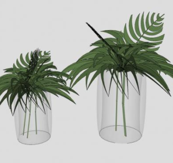 玻璃花瓶植物摆件SU模型下载_sketchup草图大师SKP模型