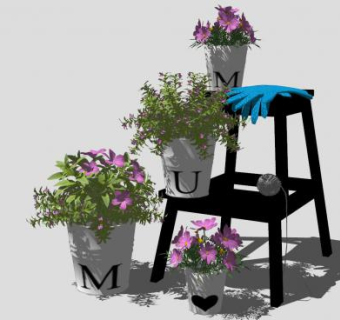 花艺花架盆栽胶手套SU模型下载_sketchup草图大师SKP模型