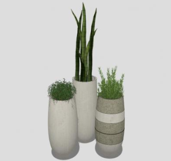 细花瓶花盆植物盆栽SU模型下载_sketchup草图大师SKP模型