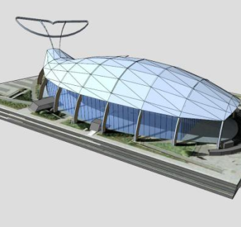 鲸鱼外形创意农业玻璃大棚设计SU模型下载_sketchup草图大师SKP模型