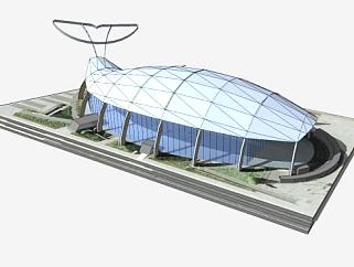 <em>鲸鱼</em>外形创意农业玻璃大棚设计SU模型下载_sketchup...