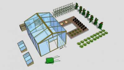 阳光玻璃房蔬菜棚SU模型下载_sketchup草图大师SKP模型