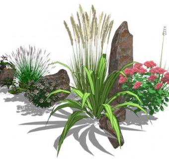 花草植物石景小品SU模型下载_sketchup草图大师SKP模型