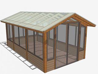 木质花园温室大棚SU模型下载_sketchup草图大师SKP模型
